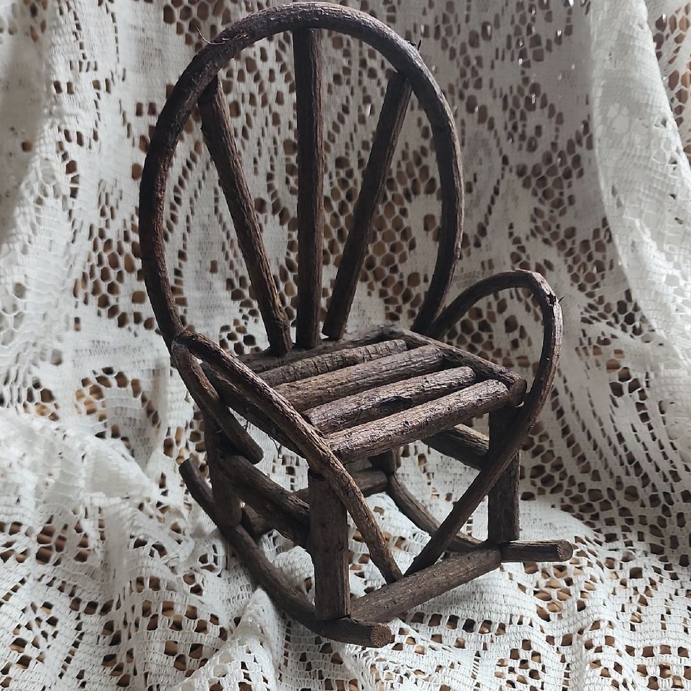 Rustic Vintage Folk Art Bent Branch Small Rocking Chair Doll Size